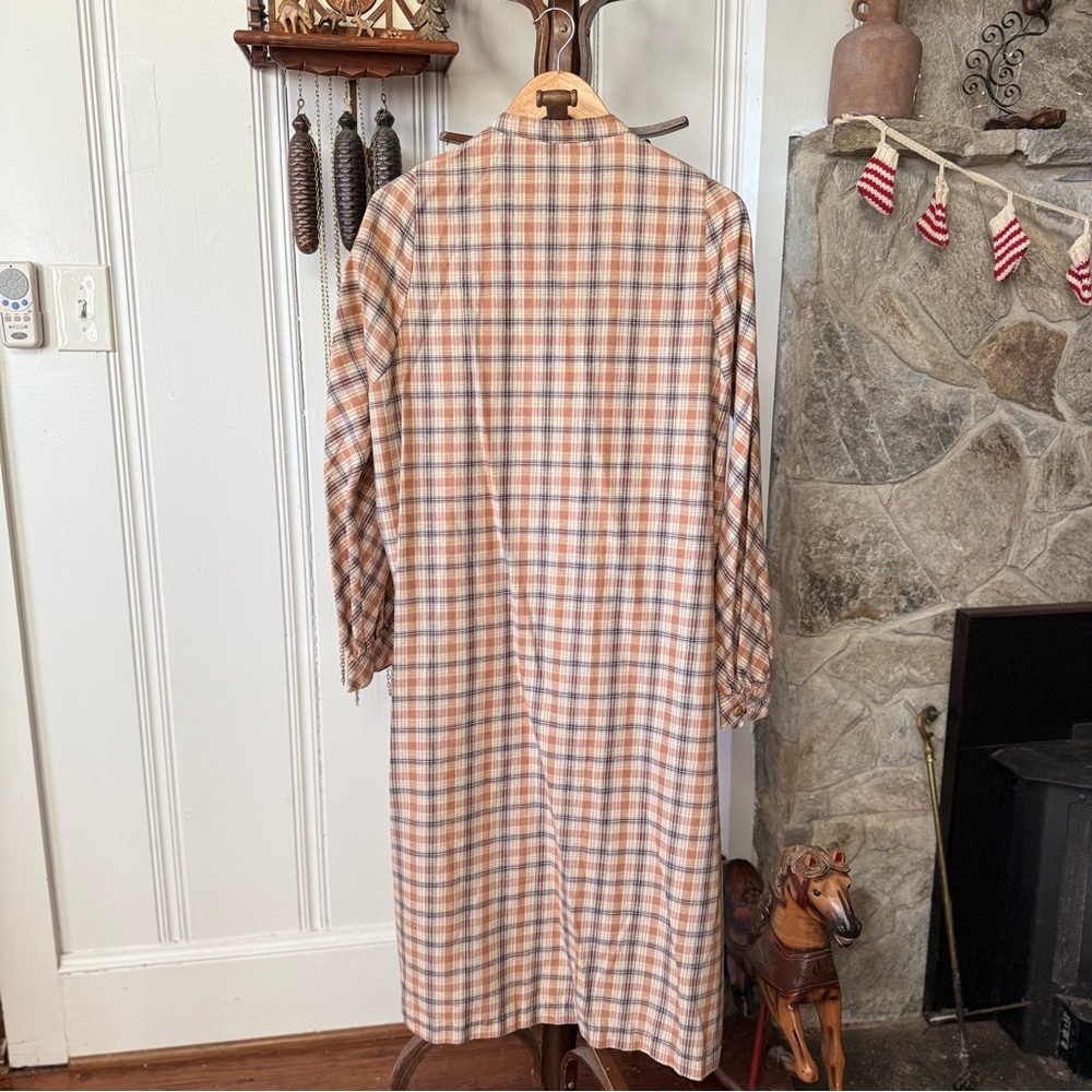 Vintage Flannel Cotton Plaid Long Sleeve Maxi Dress Large - Picture 6 of 6